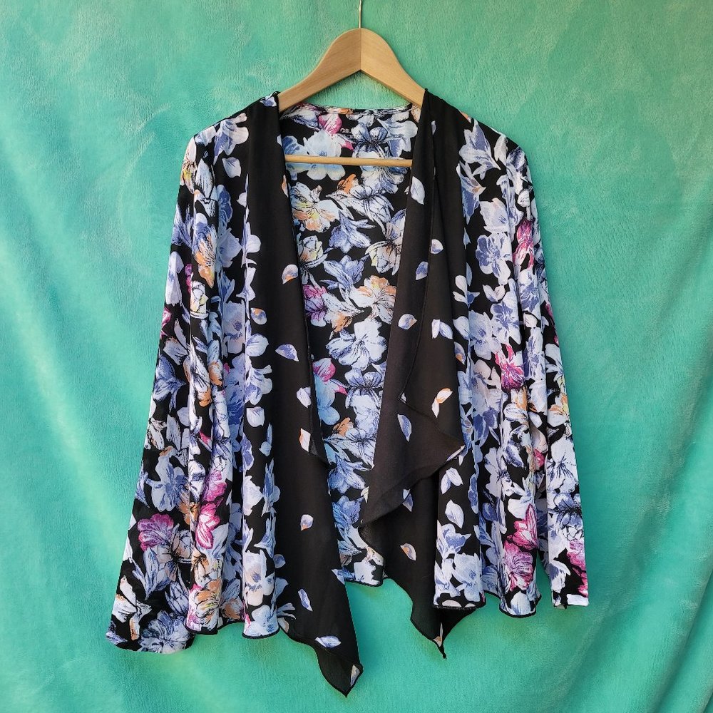 NEW black floral swimwear coverup top size small